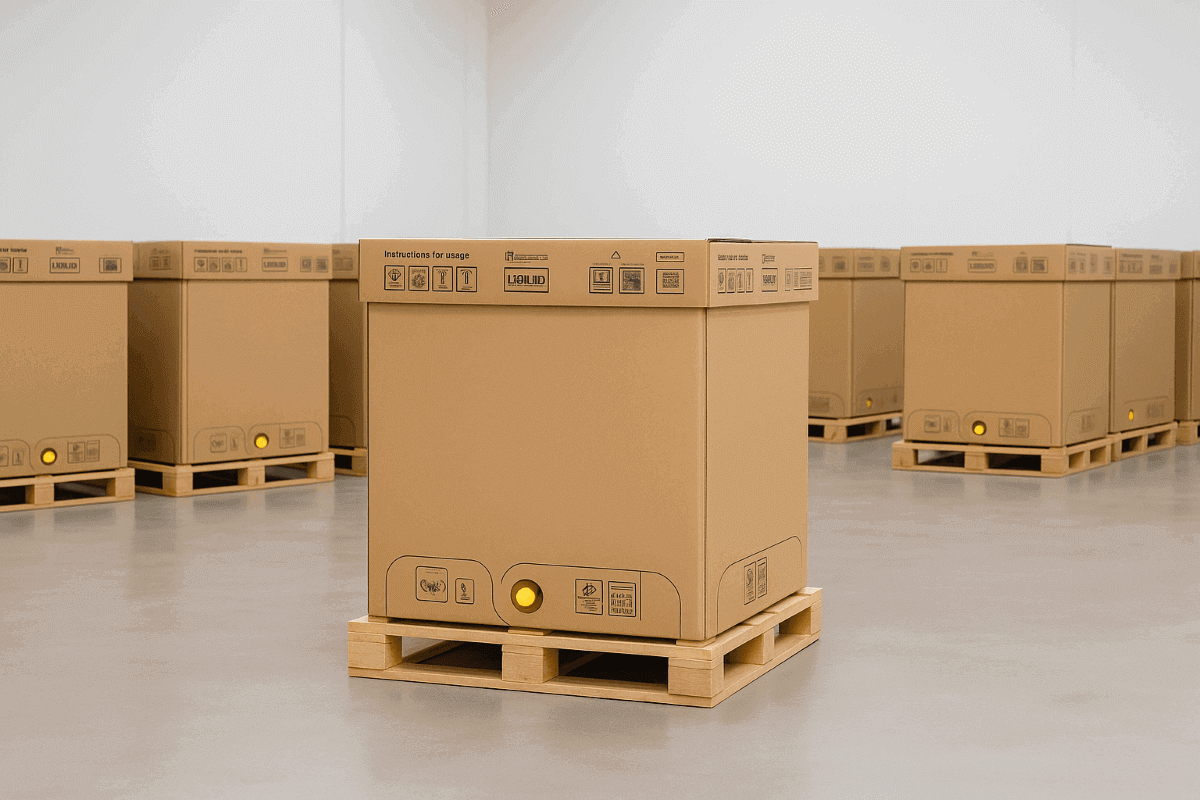 contenedor ibc one way en almacen